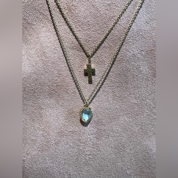 Vintage SAO Gold Filled Cross And Crystal Heart Pendant Necklace - Picture 2 of 7